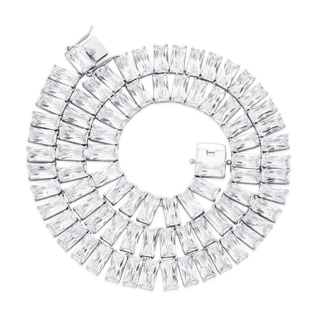 Pink Ice 10mm 14k Gold 925 Silver Baguette Chain Necklace