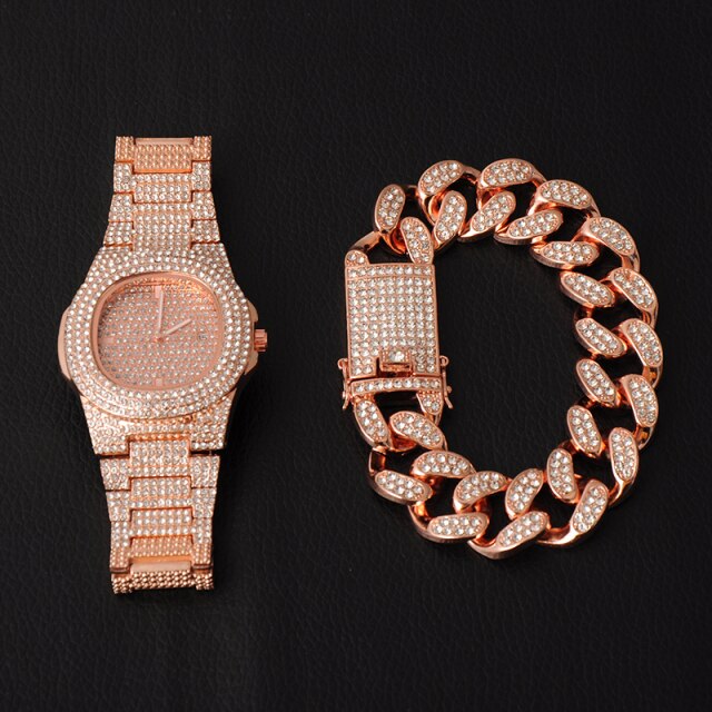 14k Rose Gold 925 Silver Big Boy 20mm Cuban Link Bracelet Watch Chain Necklace Combo Set