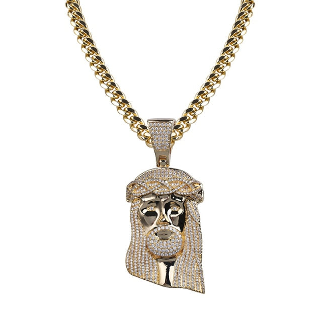 New AAA Iced Large Jesus 14k Yellow Gold White Gold Hip Hop Chain
