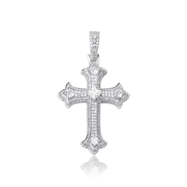Ancient Of Days 14k Yellow White Rose Gold Princess Cut Flooded Ice Hip Hop Cross Pendant