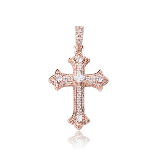 Ancient Of Days 14k Yellow White Rose Gold Princess Cut Flooded Ice Hip Hop Cross Pendant