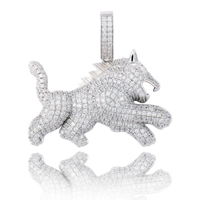 The Wolf Dog Hip Hop Pendant 18k White Yellow Gold Pendant Chain