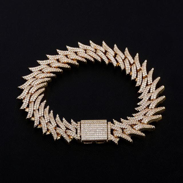 15mm Miami Cuban Link Crown Of Thorns Hip Hop Street Wear Bracelets