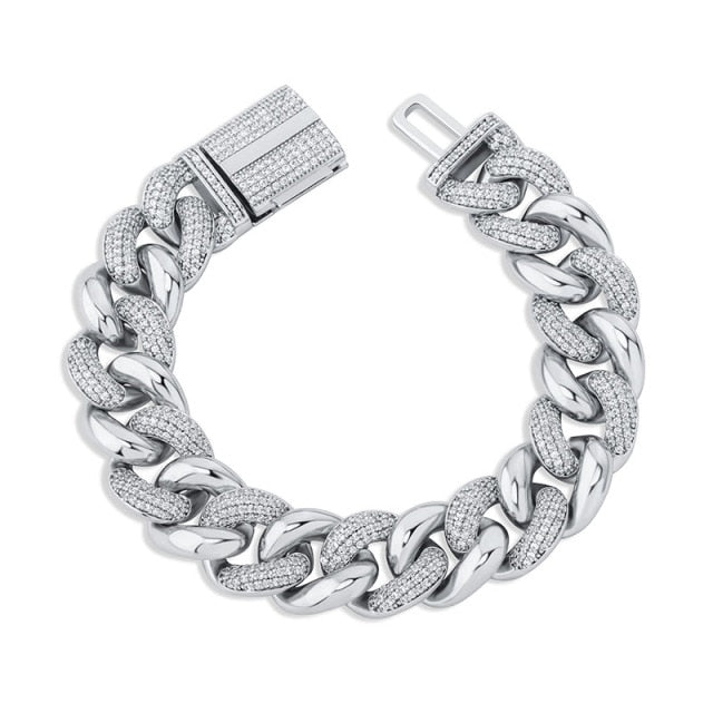 Men's Street Wear Casual 16mm Half Iced Miami Cuban Link Bling Bling Bracelet