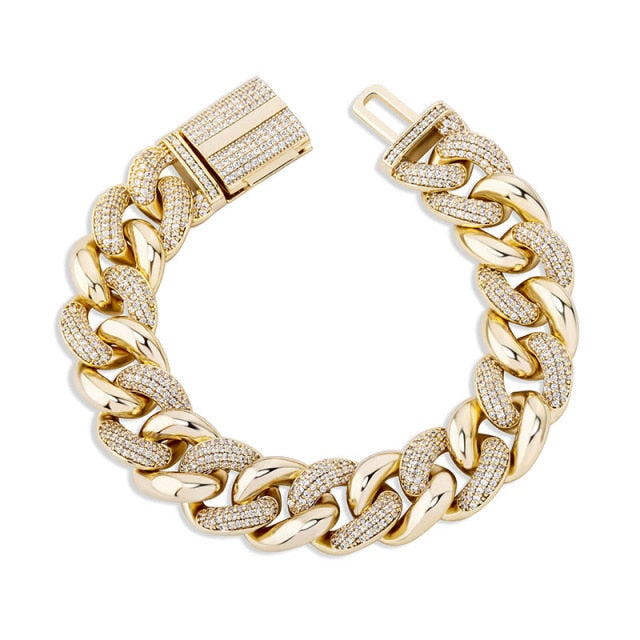 Men's Street Wear Casual 16mm Half Iced Miami Cuban Link Bling Bling Bracelet