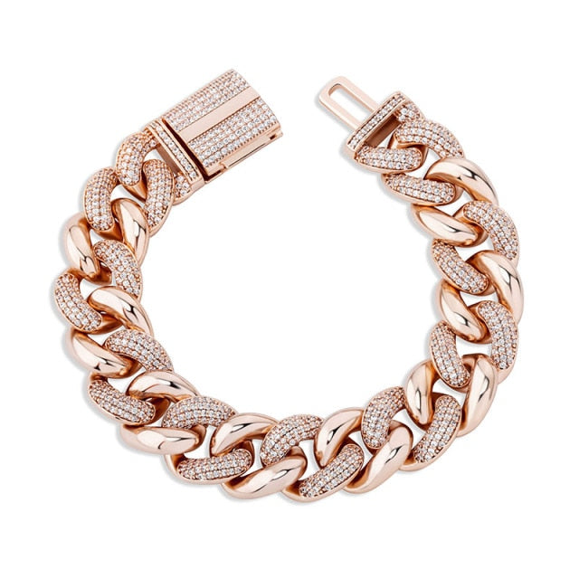 Men's Street Wear Casual 16mm Half Iced Miami Cuban Link Bling Bling Bracelet