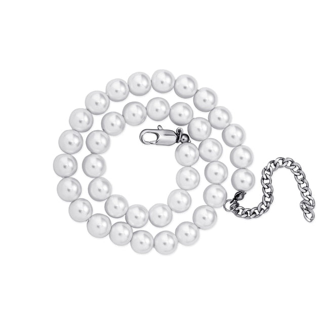 Ladies Classic Style Vintage Fashion Big Round White Faux Pearl Choker Chain Necklace