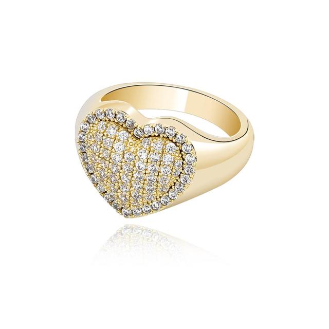 Ladies High Fashion Bling Delicate Heart AAA Micro Pave Bling Bling Rings