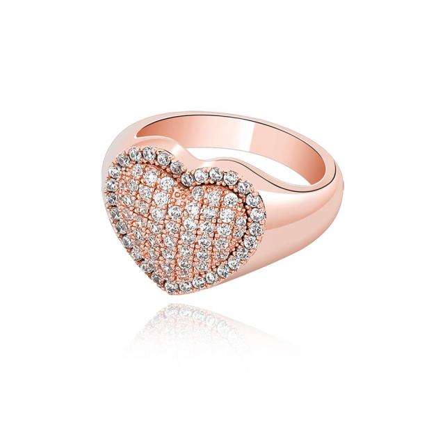 Ladies High Fashion Bling Delicate Heart AAA Micro Pave Bling Bling Rings