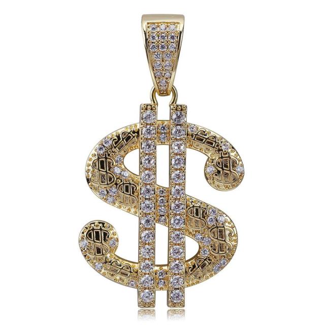 Mens Solid Big Dollar 14k Gold 925 Silver Street Wear Hip Hop Chain Necklace