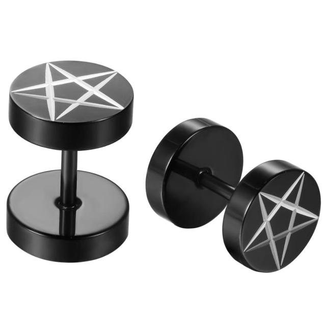 Stainless Steel Street Wear Rocker Punk Circle Pentagram Studs Earrings