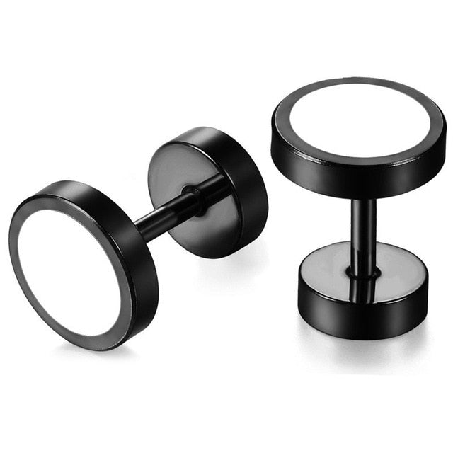Stainless Steel Black / White Hole Round Stud Double Sided Street Wear Earrings