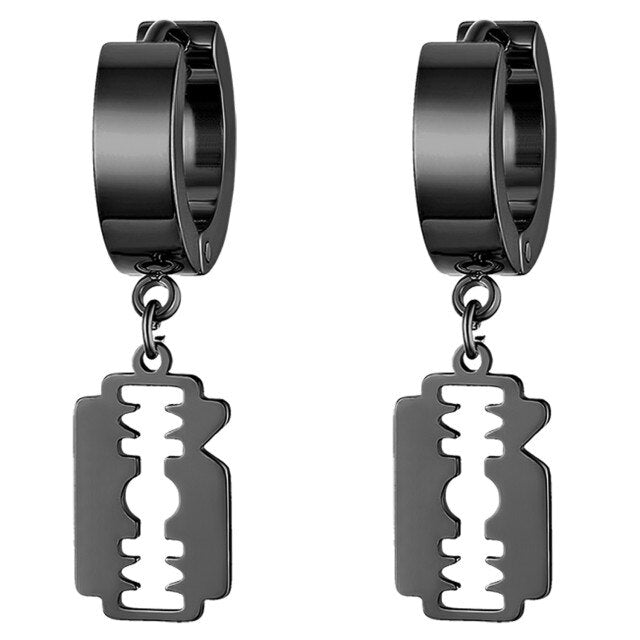 Stainless Steel Street Wear Huggie Razor Blade Hip Hop Earrings