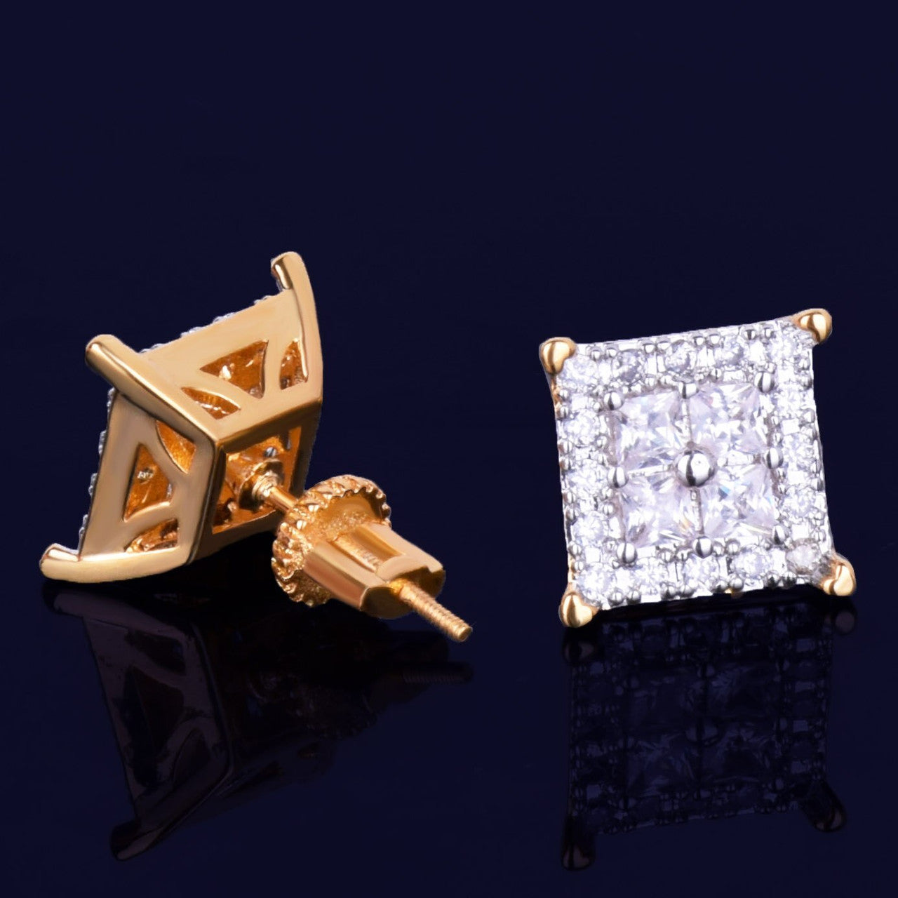 Spot Light | 12MM Hip Hop Square Baguette VVS Diamond CZ Screw Back Earrings