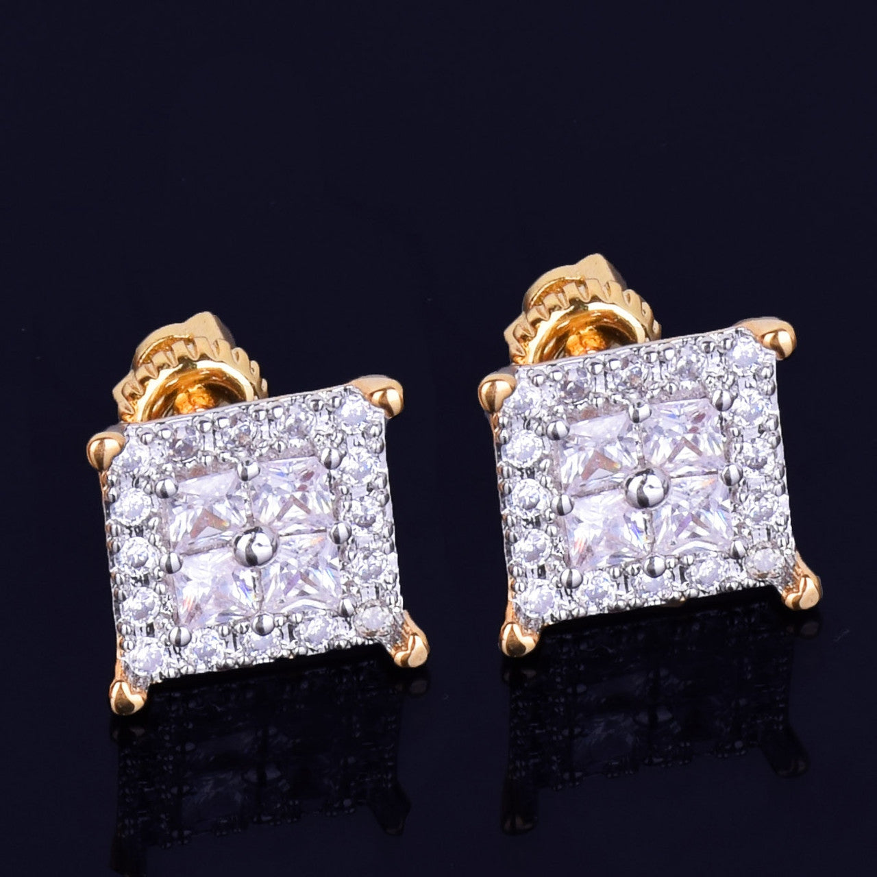 Spot Light | 12MM Hip Hop Square Baguette VVS Diamond CZ Screw Back Earrings