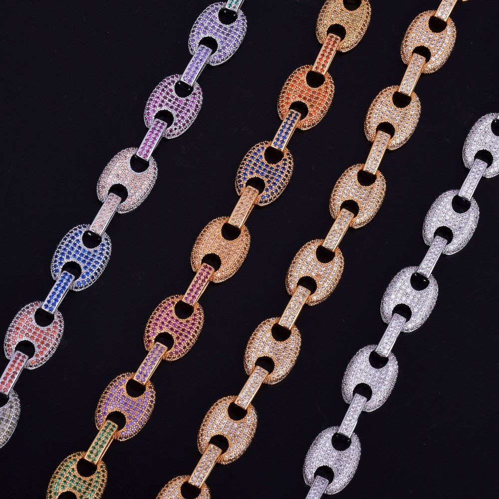Colorful G-Link | 24k Micro Pave Flooded Ice 12MM Mixed Color Hip Hop Bracelet
