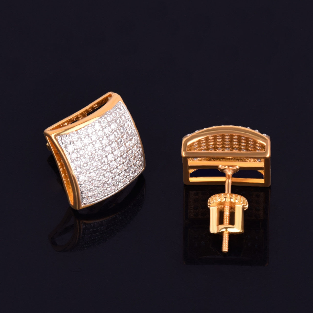 Golden Edge | 12MM Square VVS Diamond CZ 18k Gold Screw Back Big Boy Earrings