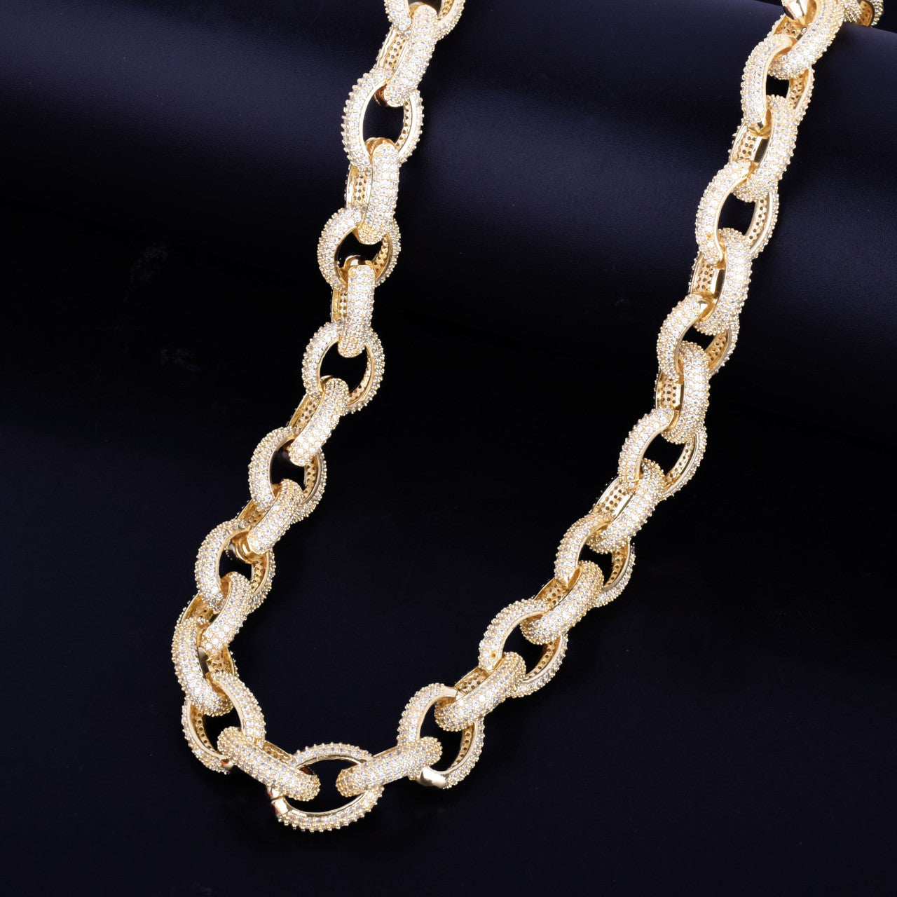 24k Gold .925 Silver 12mm Hip Hop Punk AAA True Micro Pave Flooded Ice Bling Choker Chain Necklace