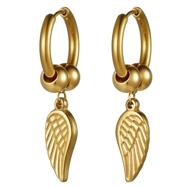 14k Rose Gold Rainbow Color Angel Wings Huggie Style Hoop Stainless Steel High Fashion Earrings