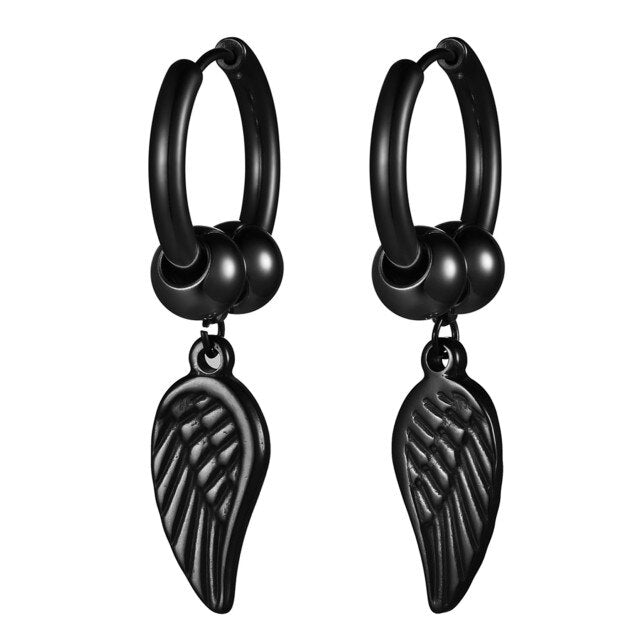 14k Rose Gold Rainbow Color Angel Wings Huggie Style Hoop Stainless Steel High Fashion Earrings