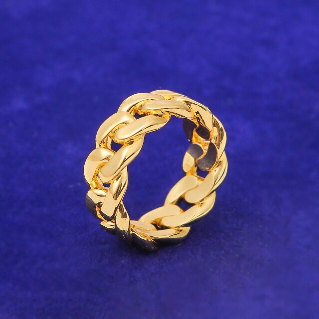18k Yellow Gold White Gold Street Wear Cuban Link Hip Hop Ring