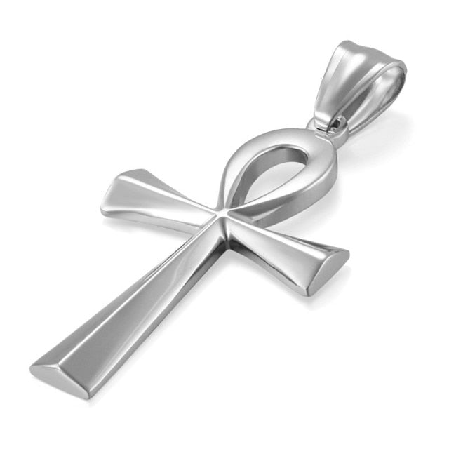 Classic Ancient African Egyptian Ankh 14k Gold over Stainless Steel Cross Pendant Chain Necklace