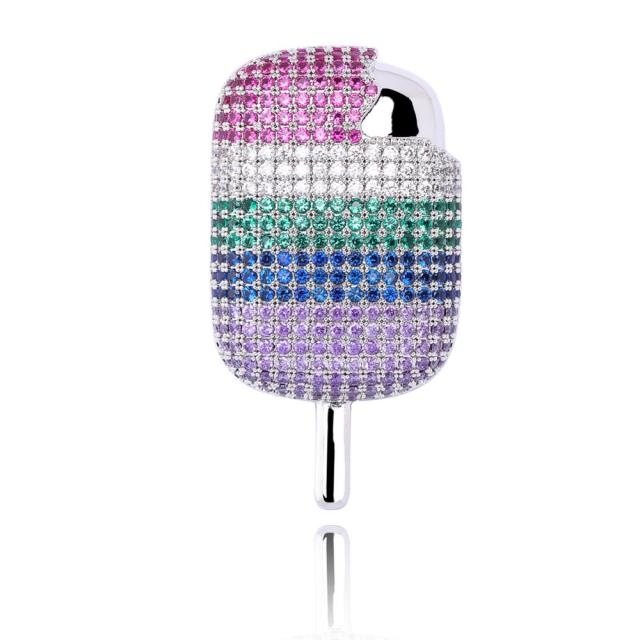 Multi Colored 3A+ Micro Pave Ice Cream Hip Hop Pendant Chain Necklace