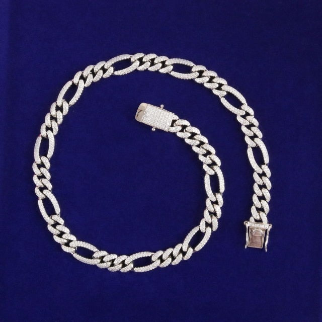 Mens 10mm White Yellow Gold Flooded Ice 5A Micro Pave Figaro Link Chain Necklace