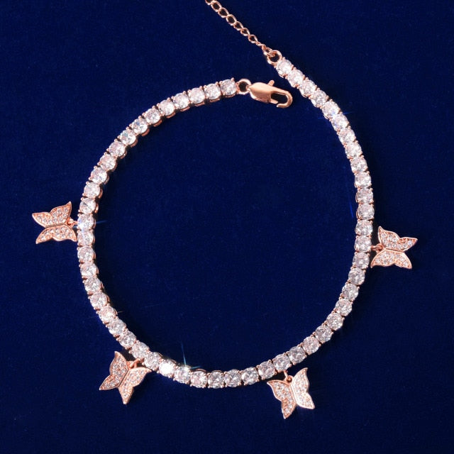 24k Gold 925 Silver Rose Gold 4mm Butterfly Adjustable Tennis Bracelets