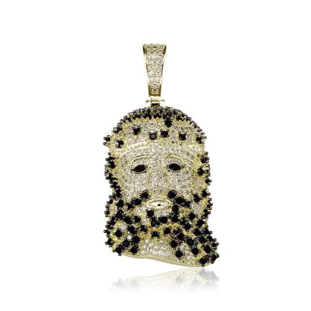Flooded Ice 3A Black Stone Accented JESUS Face Hip Hop Pendant