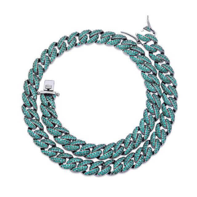 Ladies 9mm Colorful Cuban Link 3A Micro Pave High Fashion Chain Necklaces