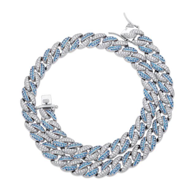 Ladies 9mm Colorful Cuban Link 3A Micro Pave High Fashion Chain Necklaces