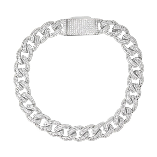 Total Ice White Yellow Gold 18mm Baguette Solid Back Cuban Link Hip Hop Chain Necklaces