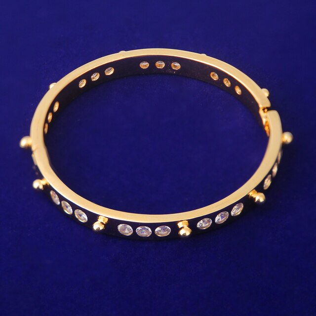 Women’s Platinum Rose 24k Yellow Gold Bling Closed Bangle Bracelets
