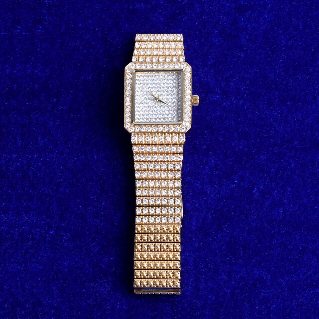 Women’s Flooded Ice Clean Classic Square Bezel Bling Street Wear Wrist Watch