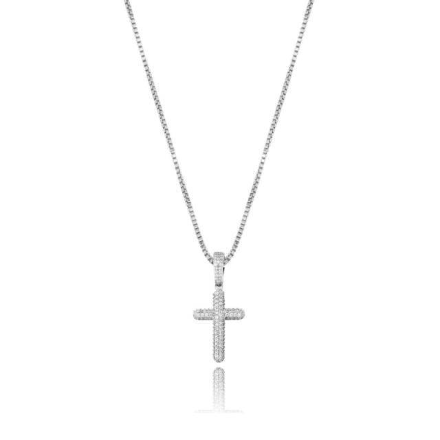 Flooded Ice Prong Set Cluster Stone Solid 925 Sterling Silver Iced Cross Bling Pendant Necklace