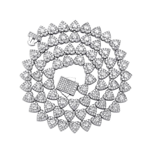 Ladies Bling Center Stone 14k Gold 925 Silver 7mm Heart Link Tennis Chain Necklace