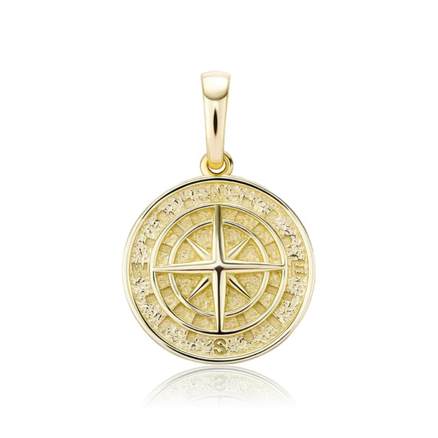 Solid 925 Sterling Silver Compass Hip Hop Pendant Chain Necklace