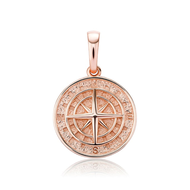 Solid 925 Sterling Silver Compass Hip Hop Pendant Chain Necklace