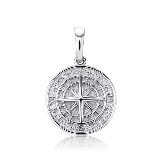 Solid 925 Sterling Silver Compass Hip Hop Pendant Chain Necklace