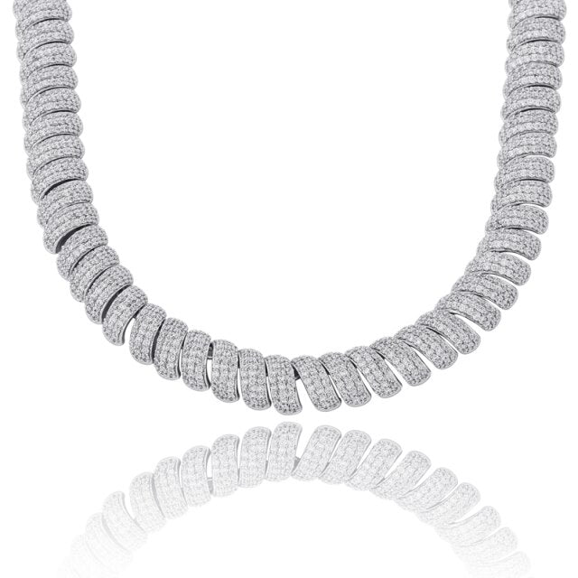 New 14mm Flooded Ice 5A Stone Hip Hop Twisted White Yellow Gold Torque Chain Necklace