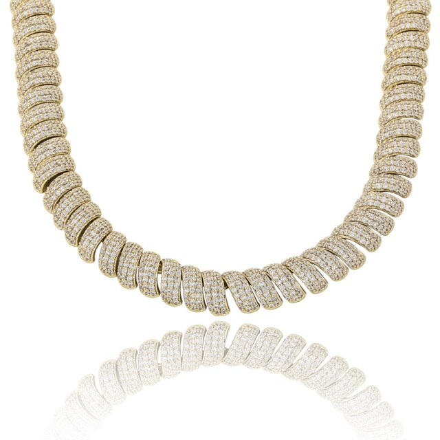 New 14mm Flooded Ice 5A Stone Hip Hop Twisted White Yellow Gold Torque Chain Necklace