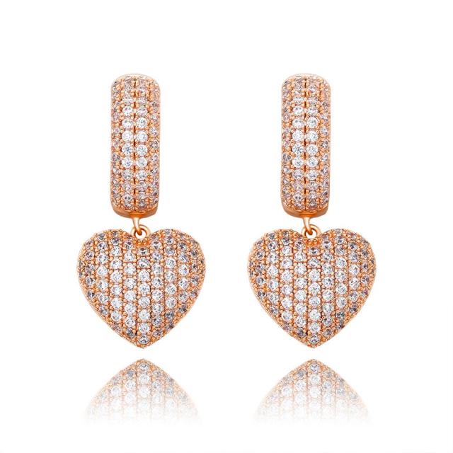 Ladies 5A Micro Pave Huggie Style Bling Bling Heart Earrings