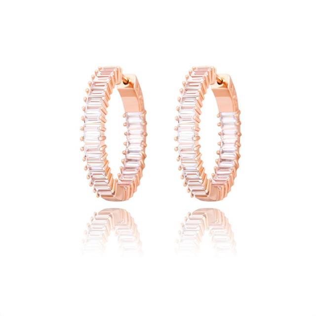 Street Wear Fashion Iced Baguette Yellow White Rose Gold Hoop Earrings