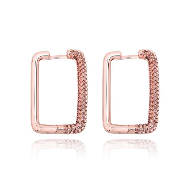 Ladies Square Hoop Cut Street Wear Fashion Flooded Ice Bling Bling Earrings
