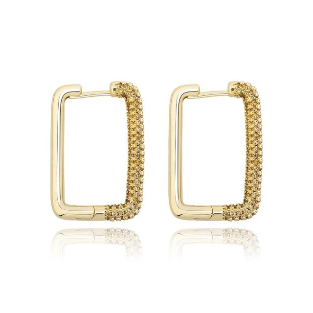 Ladies Square Hoop Cut Street Wear Fashion Flooded Ice Bling Bling Earrings