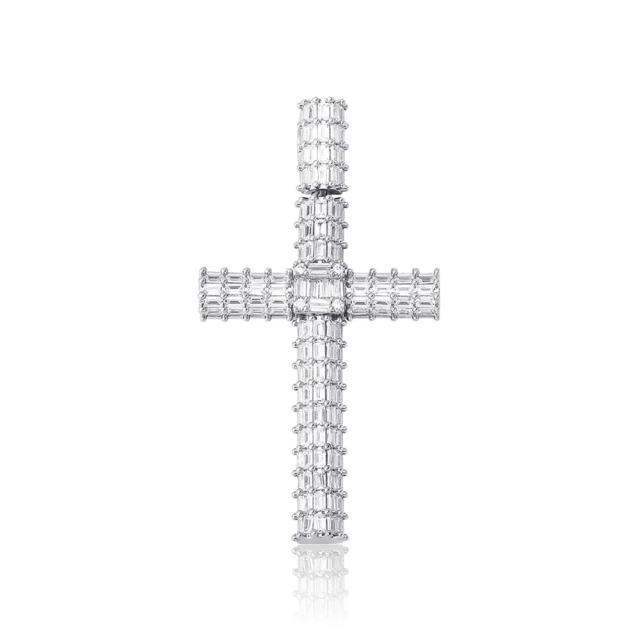 Mens All Baguette Flooded Ice Yellow White Rose Gold Bling Cross Pendant
