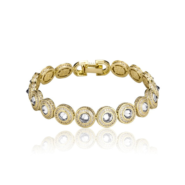 15mm Center Stone Heart "Love" Engraved Yellow White Gold Flooded Ice Bracelet