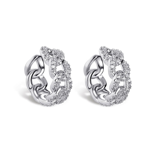 Ladies Bling White Yellow Gold Cuban Link Small Ear Clip Earrings