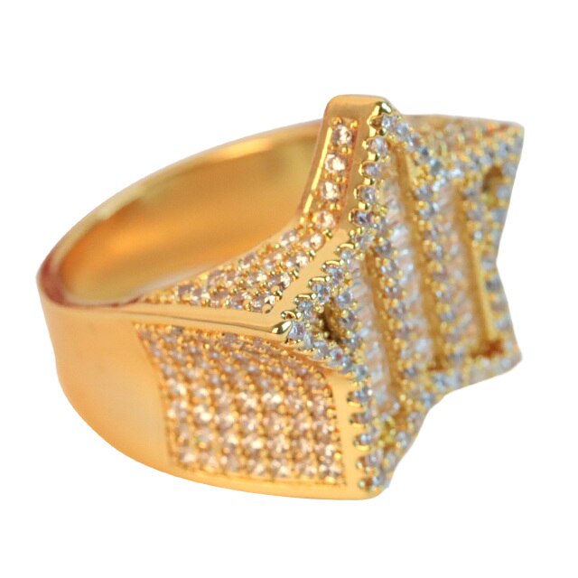 Mens True Baguette 24k Gold Iced Hip Hop Super Star Rings